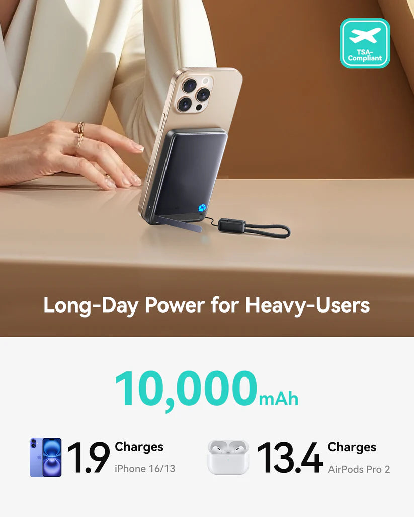 10,000 mAh Ultra Thin MagSafe Wireless Power Bank