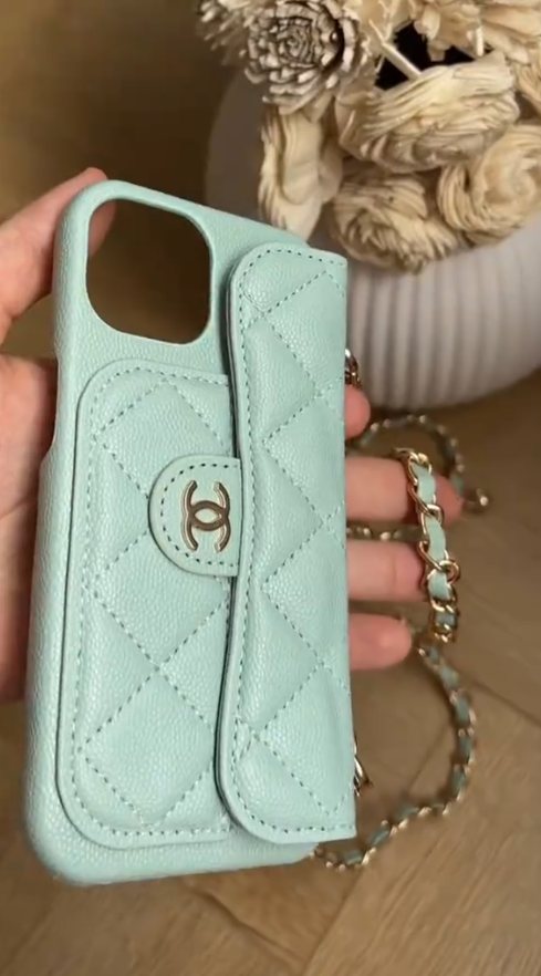 iPhone - Luxury Quilted Crossbody Wallet Case with Chain Strap