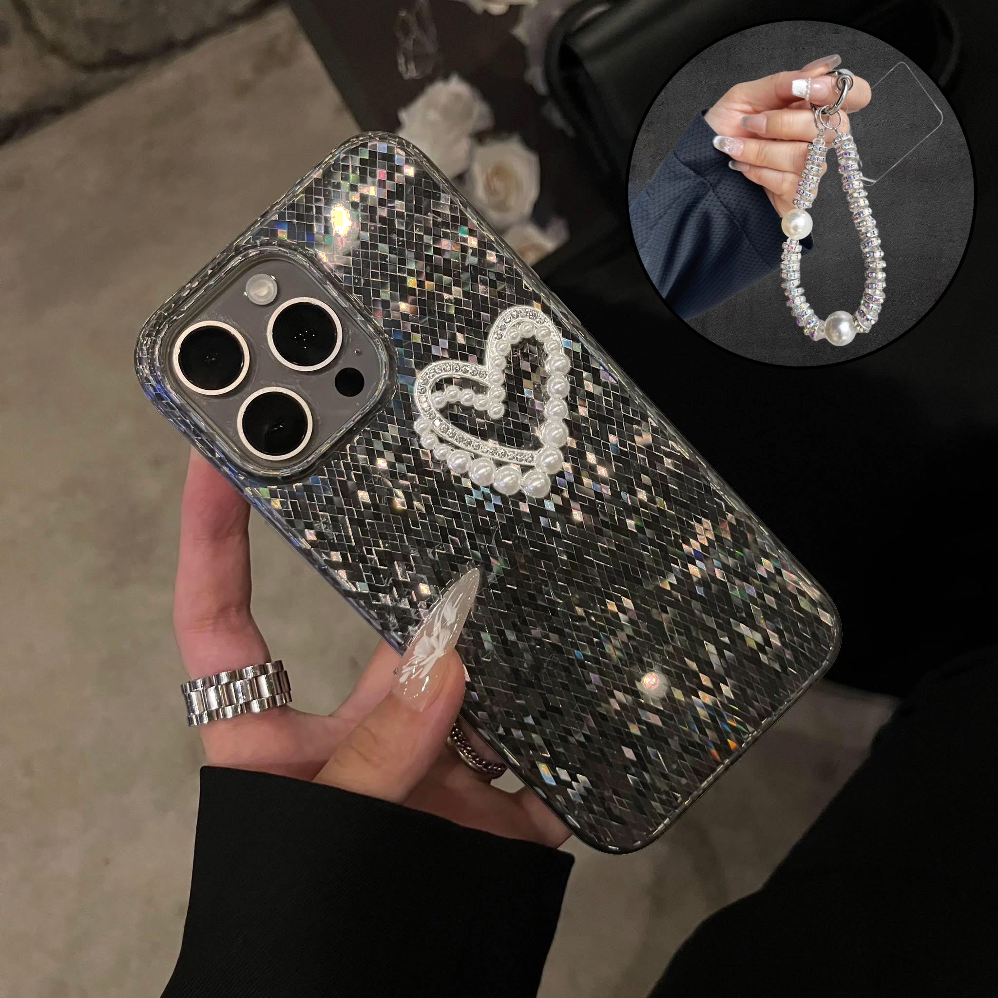 iPhone - Glitter Mosaic Case With Lanyard