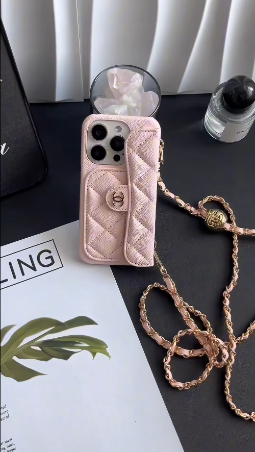 iPhone - Luxury Quilted Crossbody Wallet Case with Chain Strap