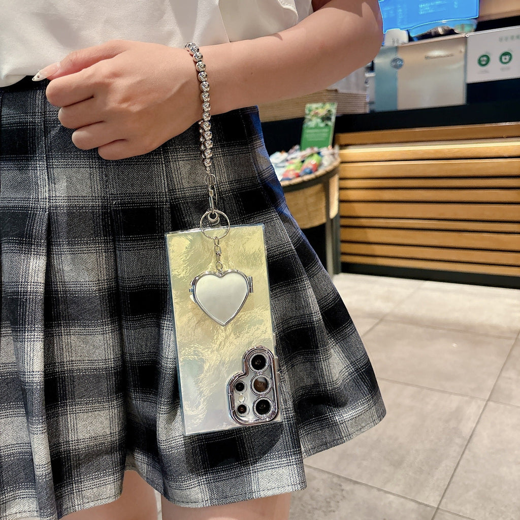 Galaxy S Series - Mirror Heart Stardust Charm Case With Lanyard