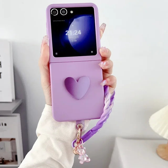 Galaxy Z Flip Series – 3D Heart Gradient Case With Lanyard