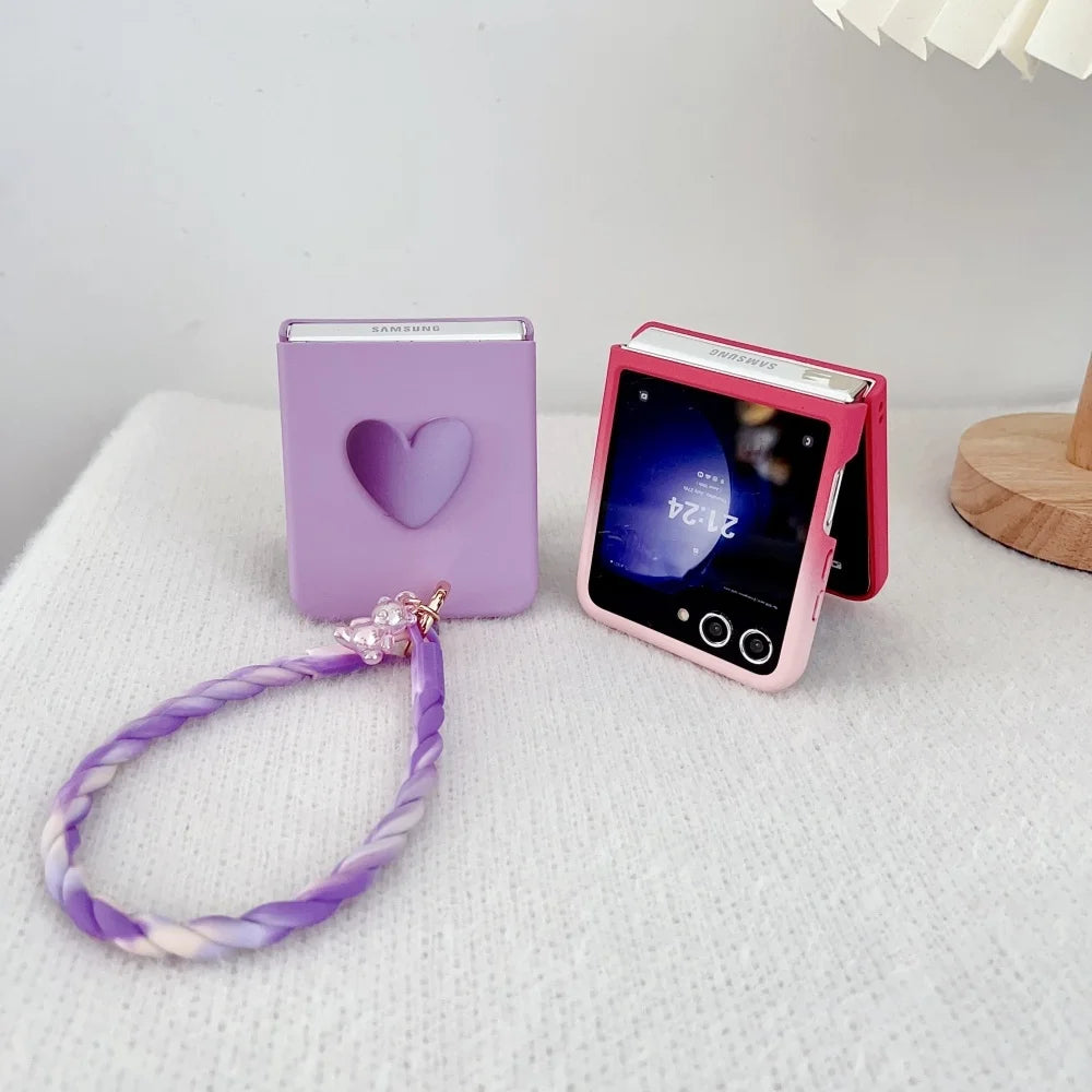 Galaxy Z Flip Series – 3D Heart Gradient Case With Lanyard