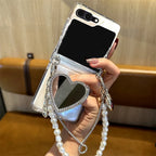 Galaxy Z Flip - Glitter Transparent Case with Mirror Holder and Pearl Bracelet