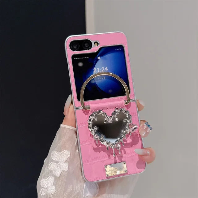 Galaxy Z Flip Series – Heart Mirror Ring Case