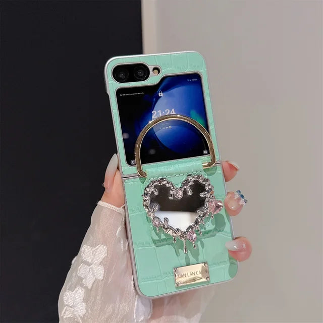 Galaxy Z Flip Series – Heart Mirror Ring Case