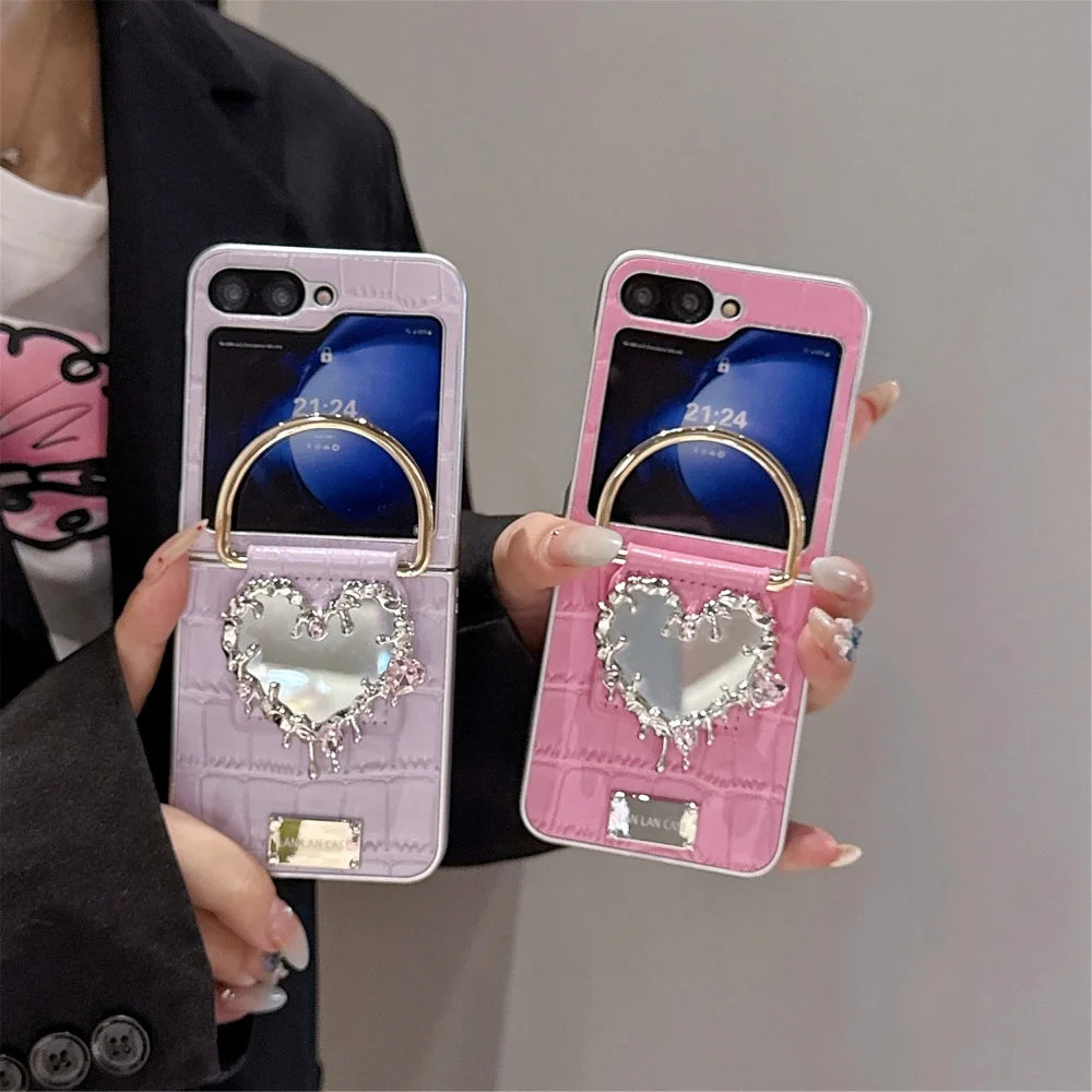 Galaxy Z Flip Series – Heart Mirror Ring Case