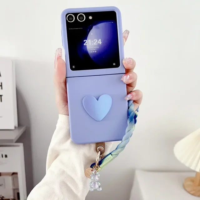 Galaxy Z Flip Series – 3D Heart Gradient Case With Lanyard