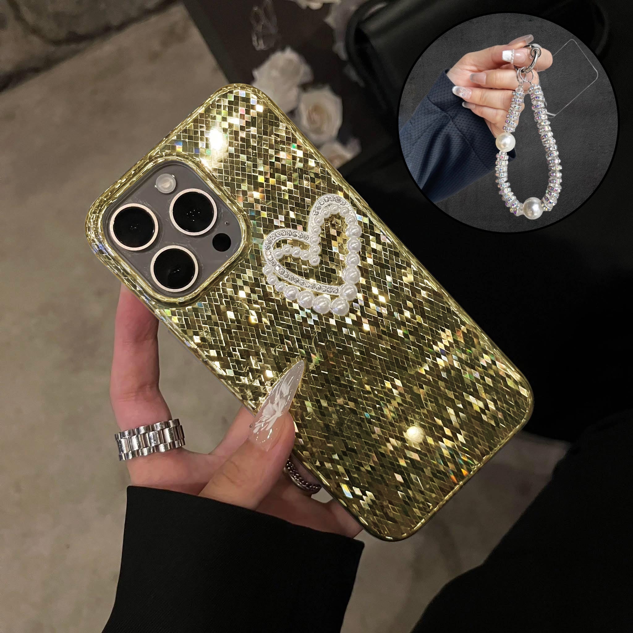 iPhone - Glitter Mosaic Case With Lanyard